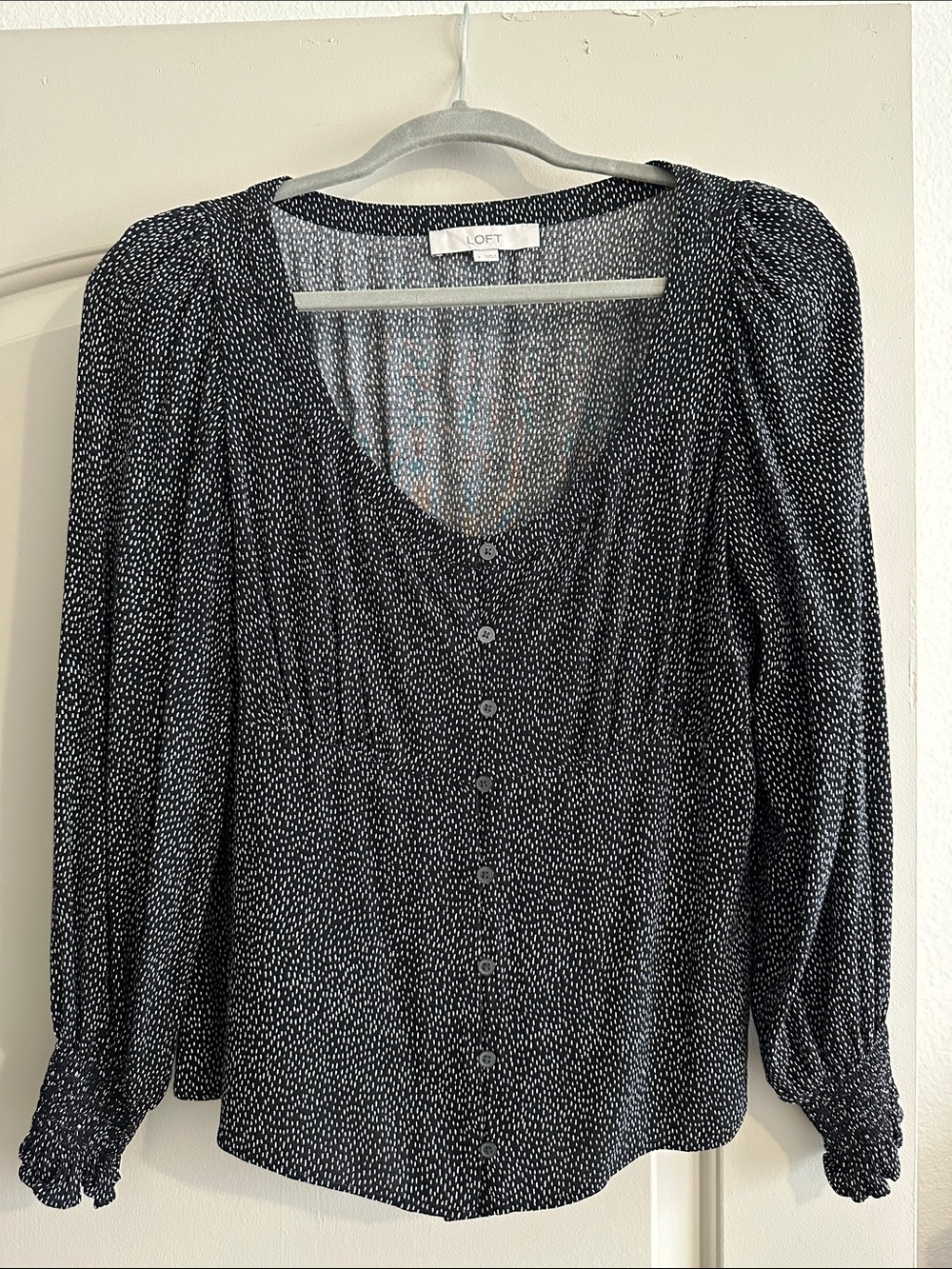 LOFT Black & White Micro-Dot Button-Front Blouse